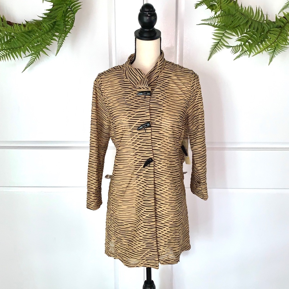 Ali Miles Animal Print Textured Sheer Jacket